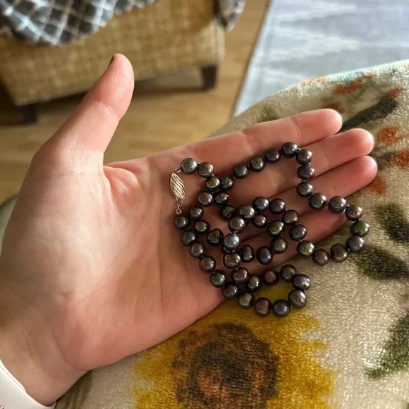 Peacock dye Pearl Necklace 925 clasp - Picture 3 of 5